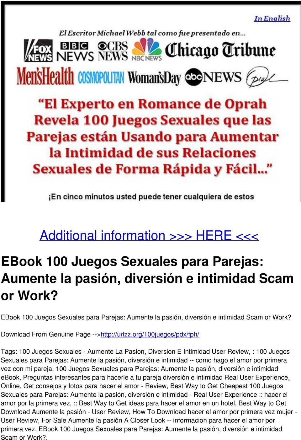 Additional information >>> HERE <<< EBook 100 Juegos Sexuales para Parejas:  Aumente la pasión, diversión e intimidad Scam or Work? - PDF Free Download
