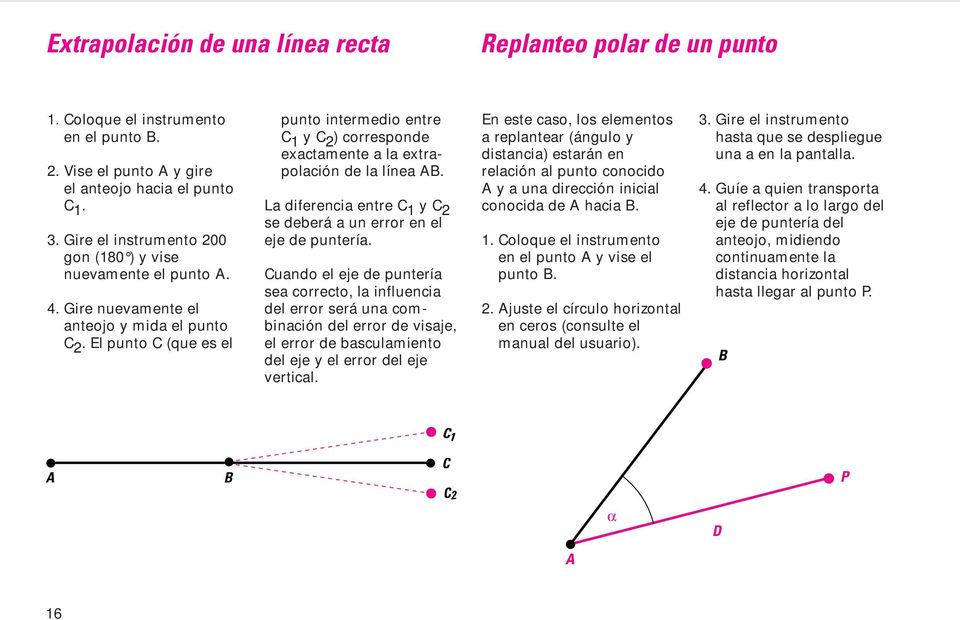 El punto C (que es el punto intermedio entre C 1 y C 2 ) corresponde exactamente a la extrapolación de la línea. La diferencia entre C 1 y C 2 se deberá a un error en el eje de puntería.