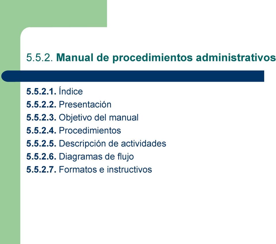 Objetivo del manual 5.5.2.4. Procedimientos 5.5.2.5. Descripción de actividades 5.