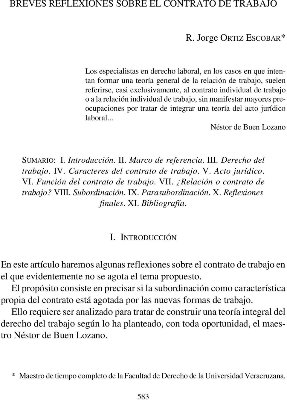 BREVES REFLEXIONES SOBRE EL CONTRATO DE TRABAJO I. INTRODUCCIÓN - PDF Free  Download
