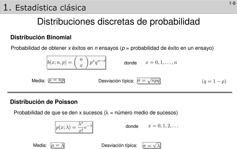 un ensayo) donde Media: Desviación típica: Distribución de Poisson