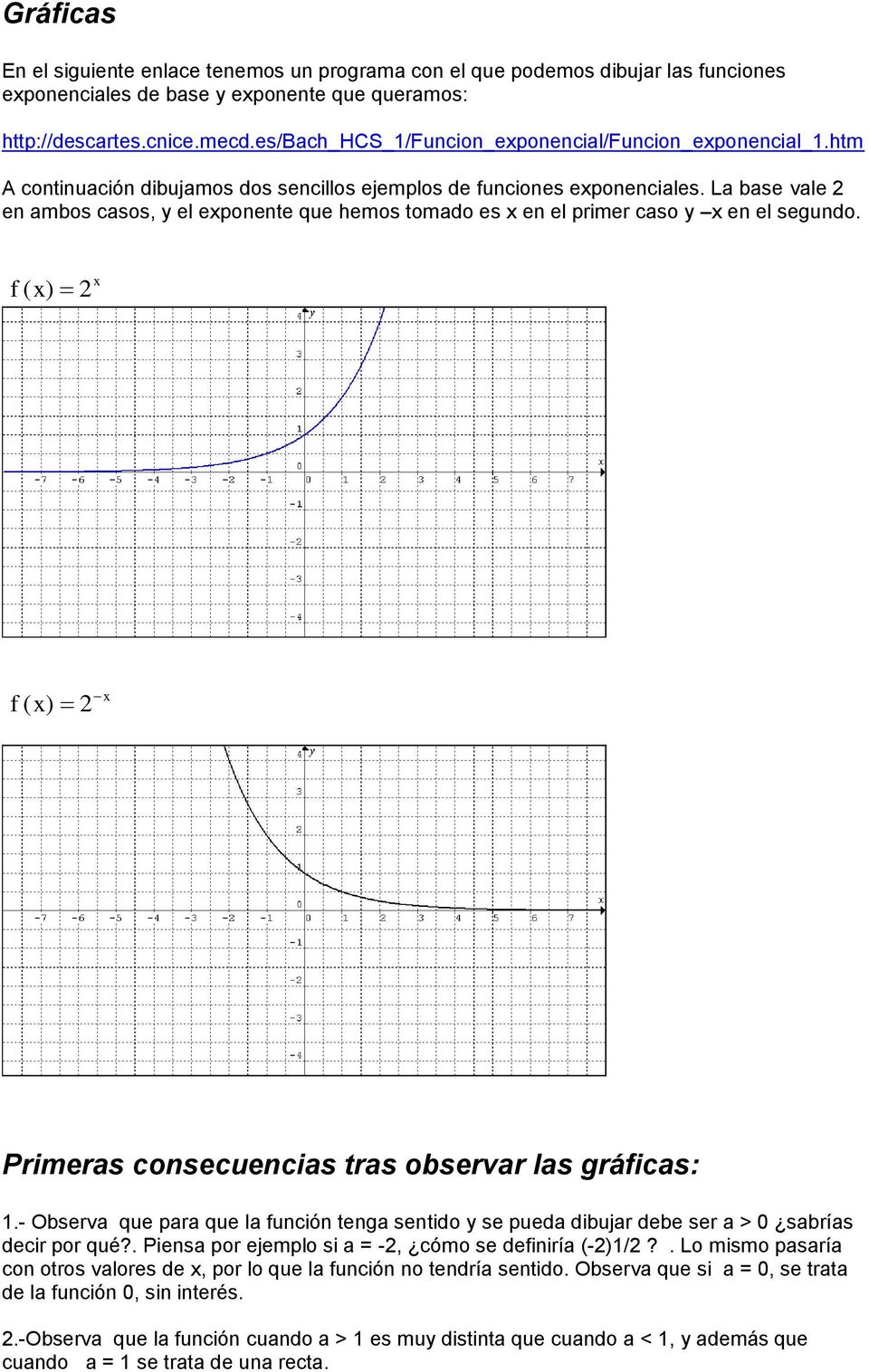 L bse vle 2 en mbos csos, y el eponente que hemos tomdo es en el primer cso y en el segundo. f ( ) 2 f ( ) 2 Primers consecuencis trs observr ls gráfics: 1.