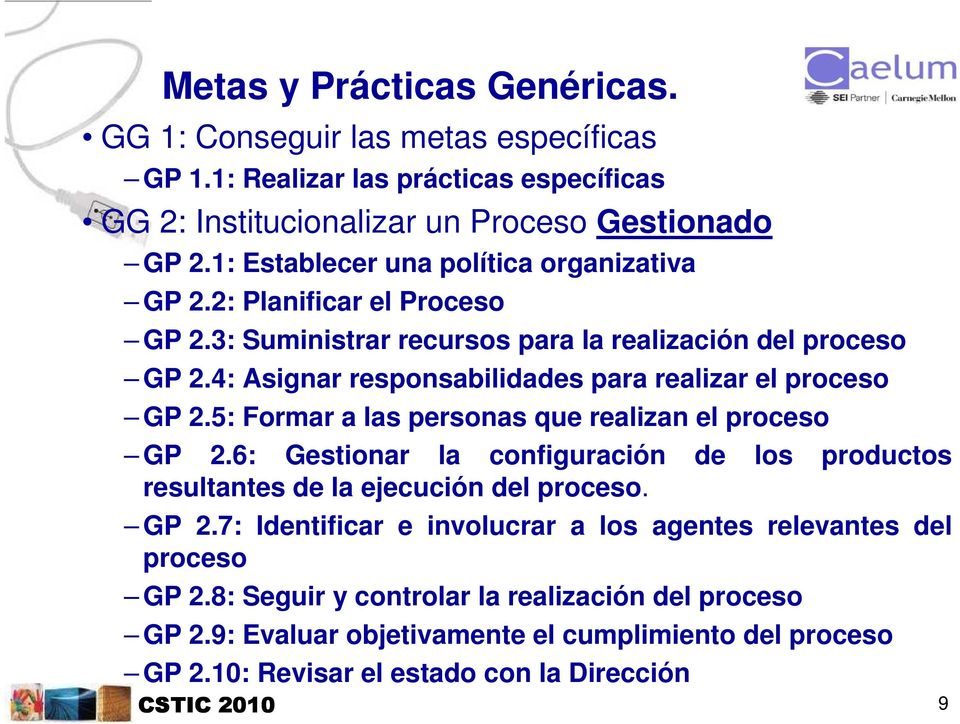 4: Asignar responsabilidades para realizar el proceso GP 2.5: Formar a las personas que realizan el proceso GP 2.