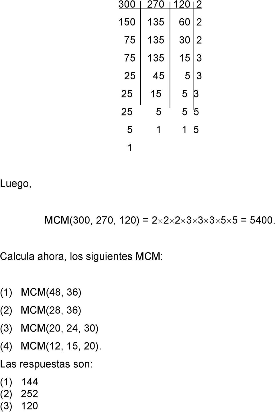 Calcula ahora, los siguientes MCM: (1) MCM(48, 36) (2) MCM(28,