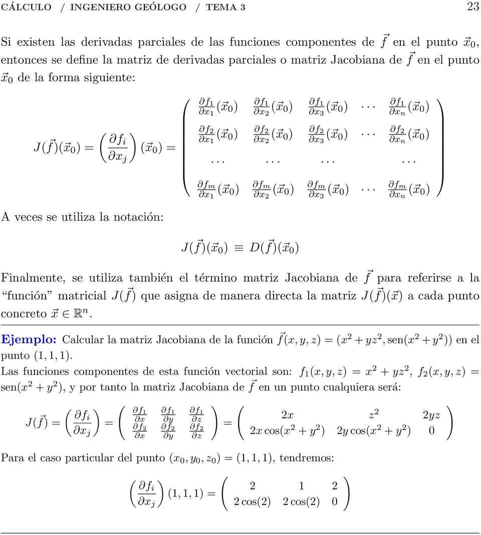 referirse a la función matricial J f que asigna de manera directa la matriz J f x a cada punto concreto x R n.