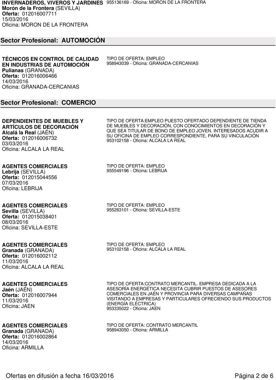 DEPENDIENTES DE MUEBLES Y ARTÍCULOS DE DECORACIÓN Alcalá la Real (JAÉN) Oferta: 012016006732 03/03/2016 Oficina: ALCALA LA REAL PUESTO OFERTADO DEPENDIENTE DE TIENDA DE MUEBLES Y DECORACIÓN, CON