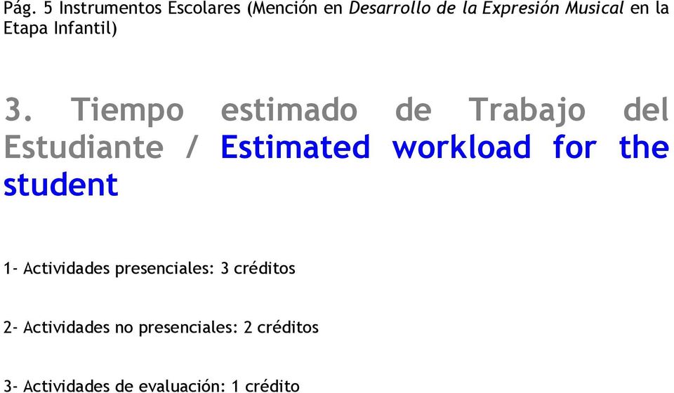Tiempo estimado de Trabajo del Estudiante / Estimated workload for the