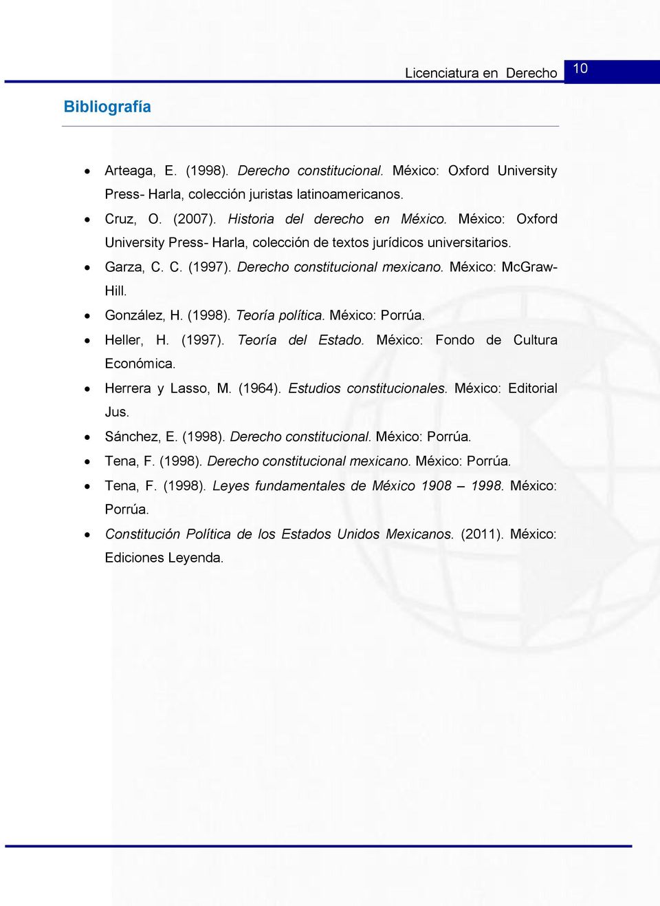 González, H. (1998). Teoría política. México: Porrúa. Heller, H. (1997). Teoría del Estado. México: Fondo de Cultura Económica. Herrera y Lasso, M. (1964). Estudios constitucionales.