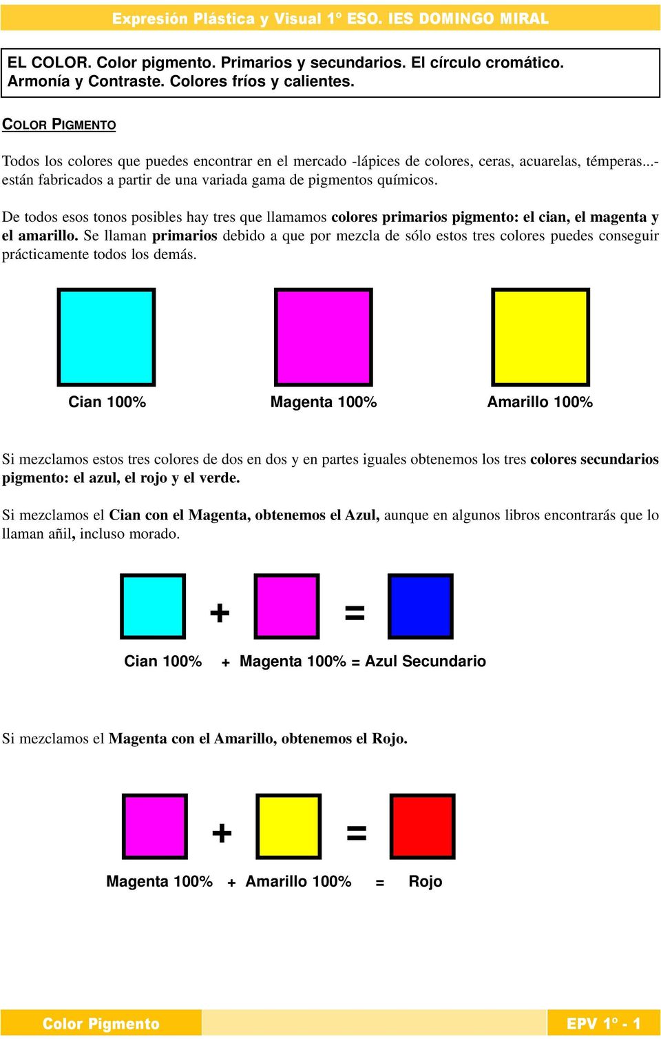 De todos esos tonos posibles hay tres que llamamos colores primarios pigmento: el cian, el magenta y el amarillo.