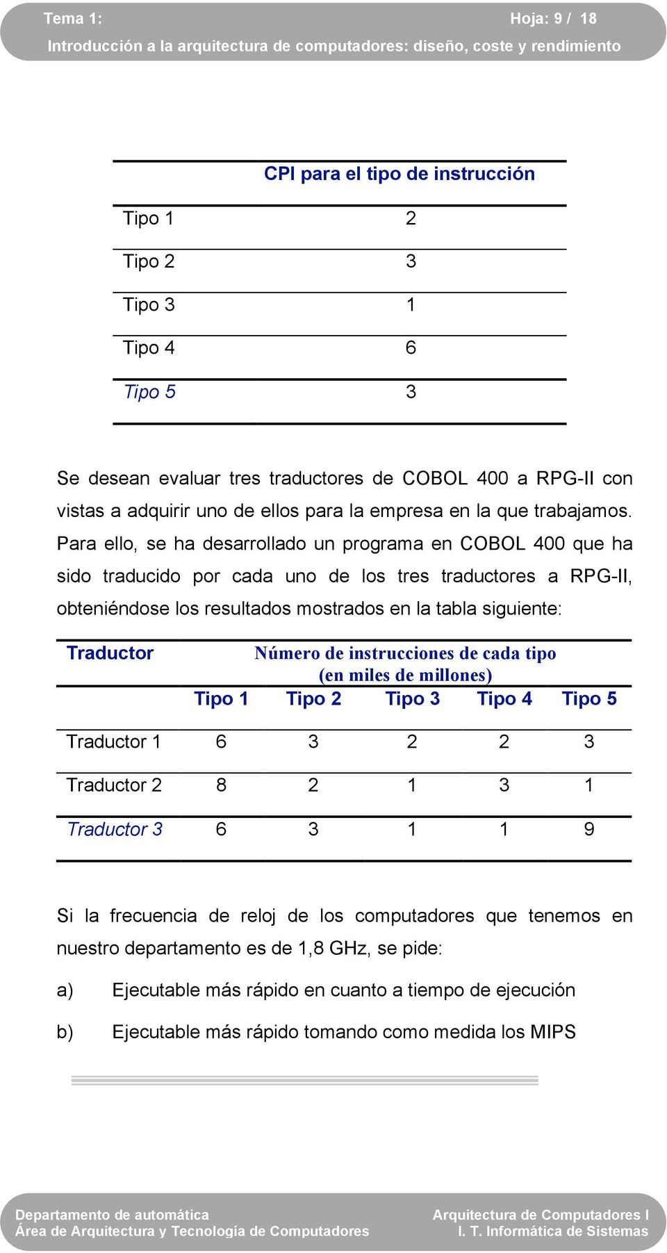 Para ello, se ha desarrollado un programa en COBOL 400 que ha sido traducido por cada uno de los tres traductores a RPG-II, obteniéndose los resultados mostrados en la tabla siguiente: Traductor