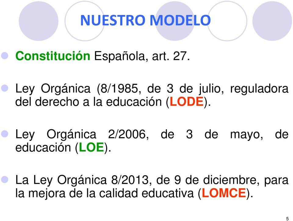 educación (LODE). Ley Orgánica 2/2006, de 3 de educación (LOE).