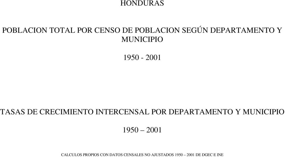 INTERCENSAL POR DEPARTAMENTO Y MUNICIPIO 1950 2001