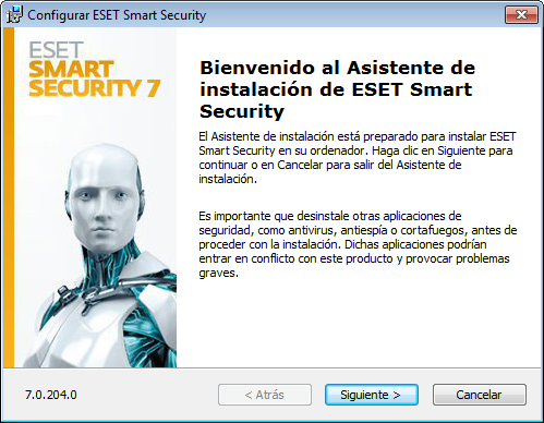 Instalación ESET Smart Security contiene componentes que podrían entrar en conflicto con otros programas antivirus o de seguridad ya instalados en el ordenador.