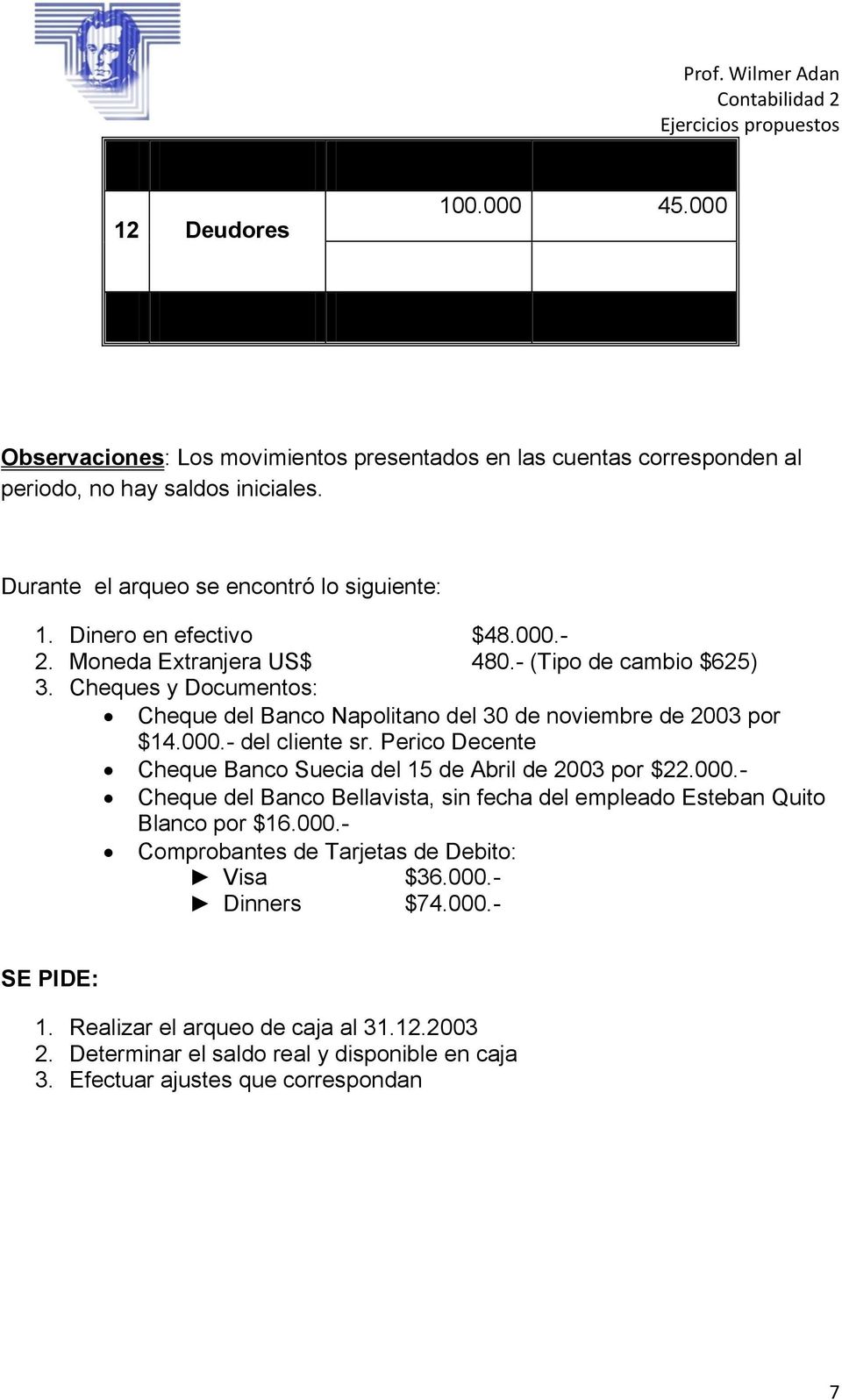 Perico Decente Cheque Banco Suecia del 1 de Abril de 2003 por $22.000.- Cheque del Banco Bellavista, sin fecha del empleado Esteban Quito Blanco por $16.000.- Comprobantes de Tarjetas de Debito: Visa $36.