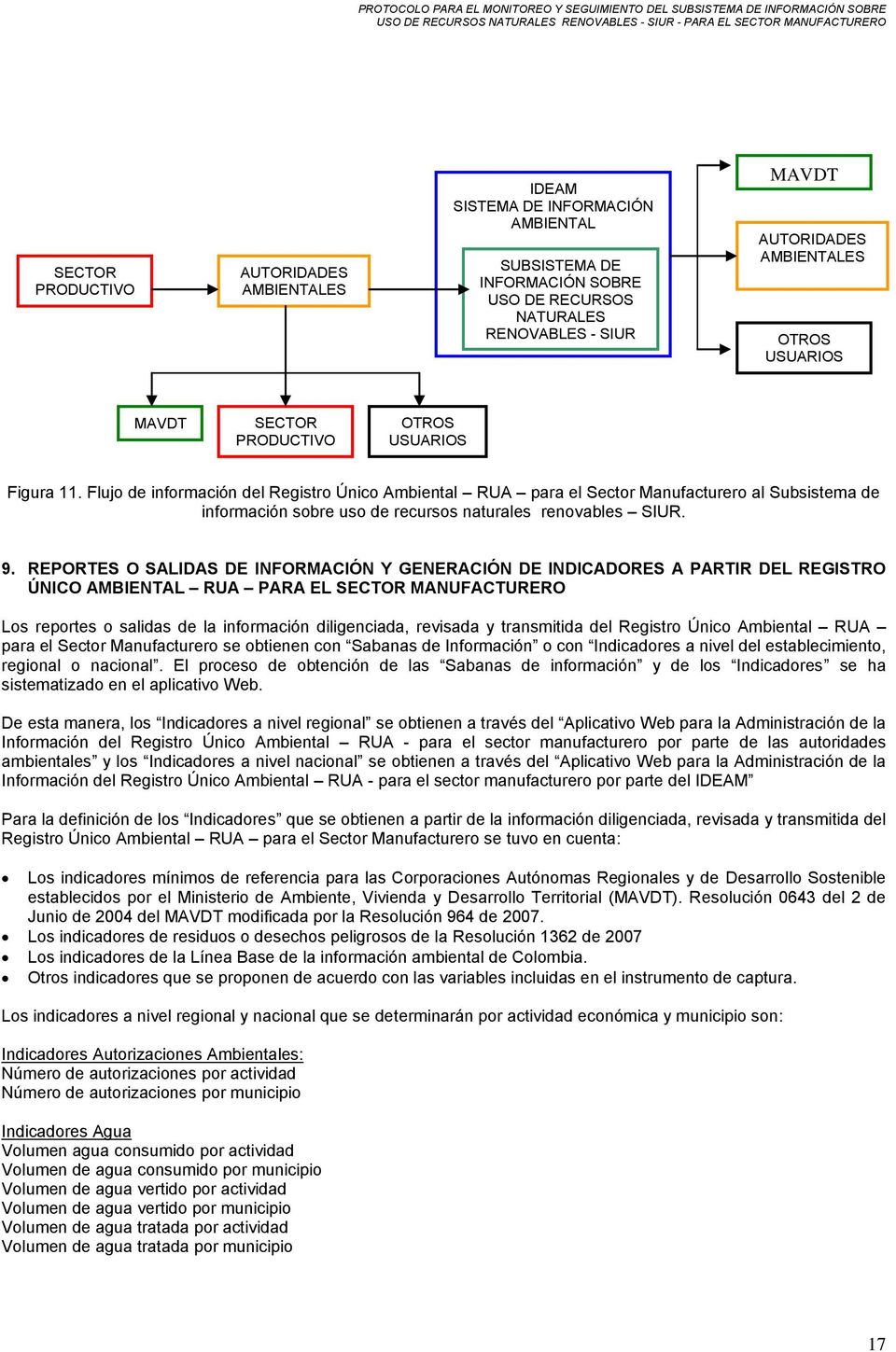 Flujo de información del Registro Único Ambiental RUA para el Sector Manufacturero al Subsistema de información sobre uso de recursos naturales renovables SIUR. 9.