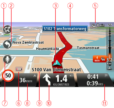 Vista de conducción Acerca de la vista de conducción Cuando el navegador TomTom se inicie por primera vez, aparecerá la vista de conducción junto con información detallada sobre su posición actual.