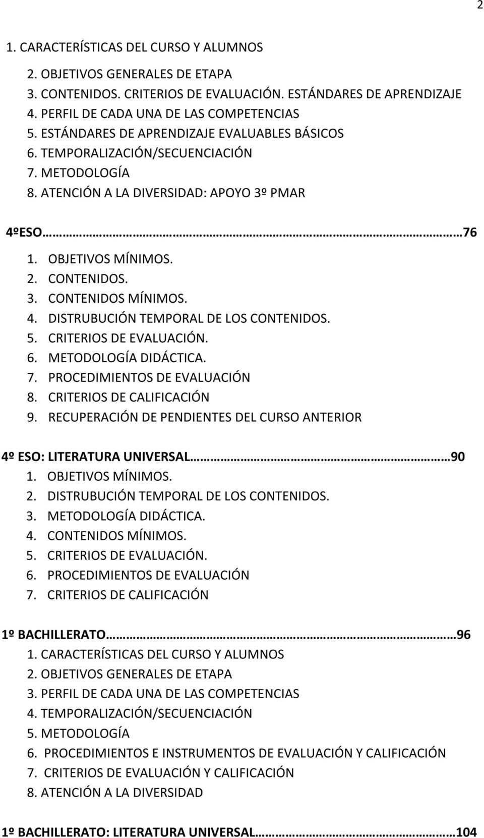 4. DISTRUBUCIÓN TEMPORAL DE LOS CONTENIDOS. 5. CRITERIOS DE EVALUACIÓN. 6. METODOLOGÍA DIDÁCTICA. 7. PROCEDIMIENTOS DE EVALUACIÓN 8. CRITERIOS DE CALIFICACIÓN 9.