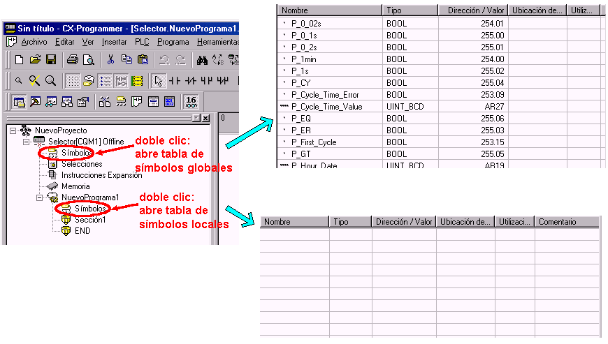 6 Autómatas Programables. Guía 4 Definiendo los símbolos Lo primero, antes de comenzar a introducir el programa es definir los símbolos que serán usados en el programa.