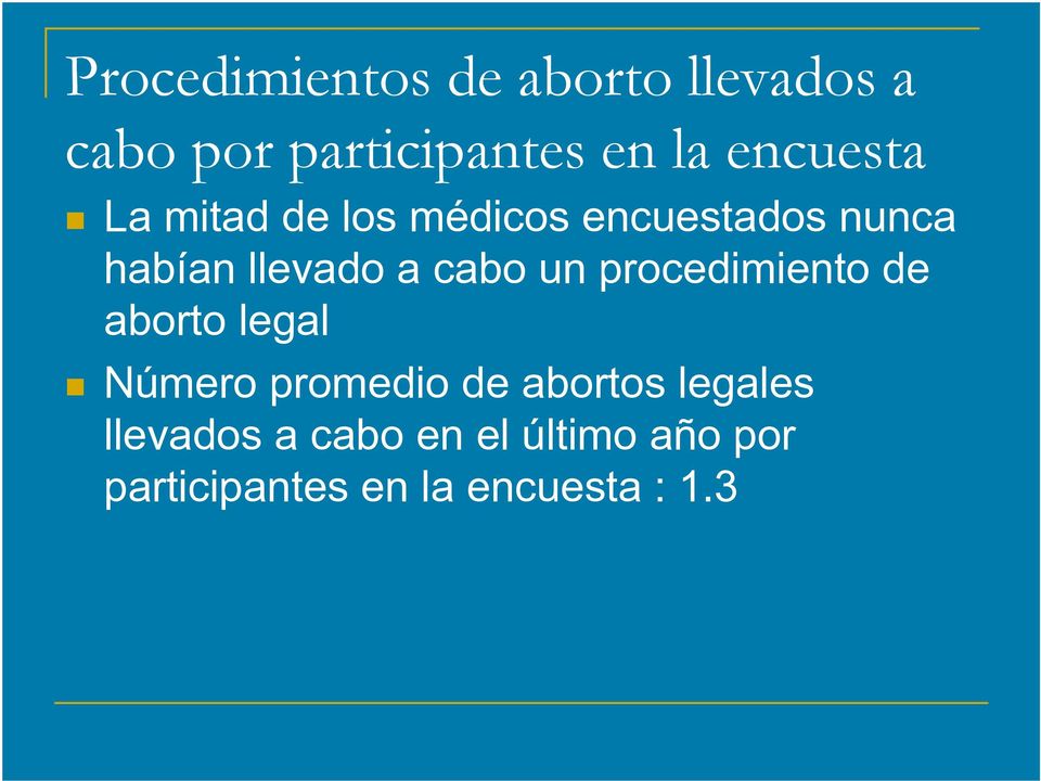 cabo un procedimiento de aborto legal Número promedio de abortos
