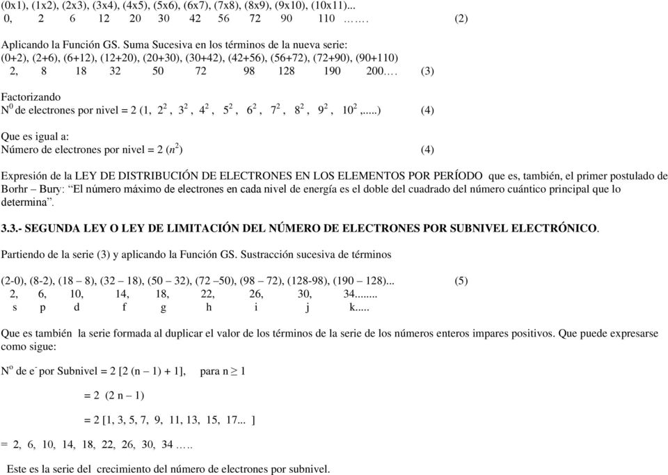(3) Factorizando N 0 de electrones por nivel = 2 (1, 2 2, 3 2, 4 2, 5 2, 6 2, 7 2, 8 2, 9 2, 10 2,.