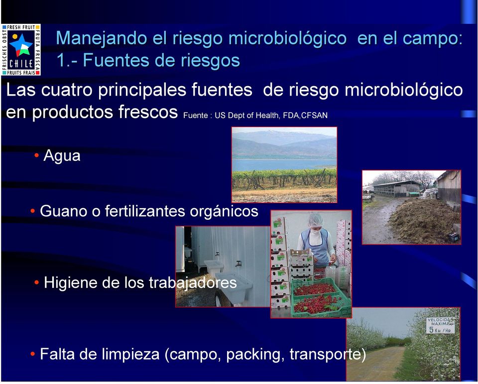 microbiológico en productos frescos Fuente : US Dept of Health, FDA,CFSAN Agua