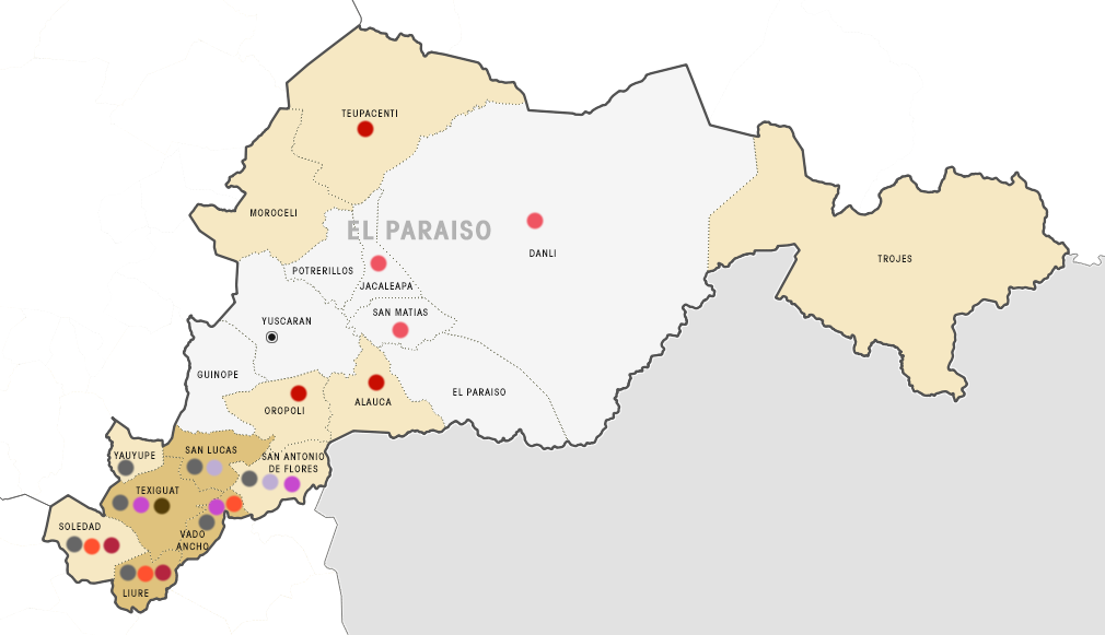 Honduras, municipios afectados por sequía en el departamento de (al de agosto ) Teupasenti Cruz Roja Jacaleapa Danlí, San Matías Alauca Cruz Roja Yauyupe
