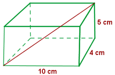 Vamos a ver un ejemplo. Calcula la diagonal del siguiente ortoedro: Primero calculamos la diagonal de la base (d), que es un rectángulo de lados 10 cm y 4 cm.