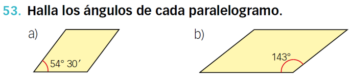 a) 180 o 128 o 52 o b) 360 o (100 o 100 o 42 o ) 8 o a) Si es el ángulo opuesto al ángulo conocido, entonces 54 o 30. Como los ángulos son iguales dos a dos, 180 o 54 o 30 125 o 30.