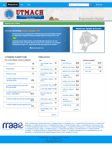 La página principal de DSpace de la UTMACH se presenta como se muestra en la figura 1.