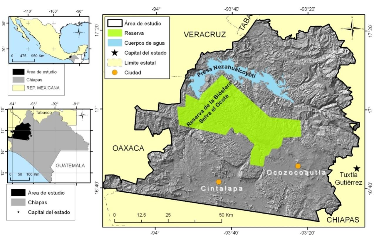 Encajonado y la Venta. Mapa de ubicación de La Selva El Ocote en el Estado de Chiapas.