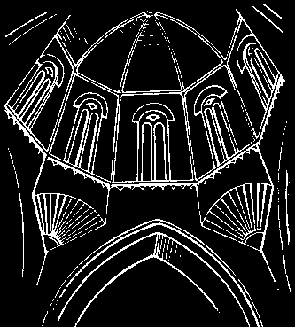 LA CÚPULA SOBRE TROMPAS La trompa es un elemento con forma de bóveda semicónica que sirve para pasar de una base cuadrada a una forma octogonal superior.