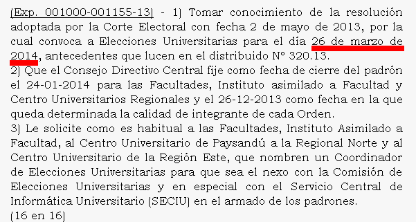 I-Elección Universitaria General Resolución