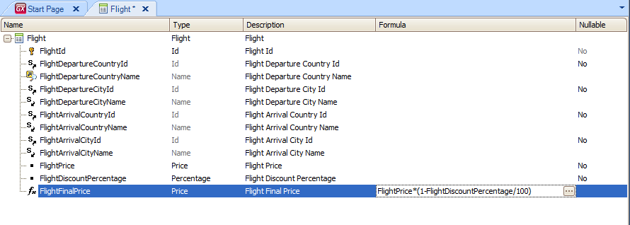 En la columna fórmula, procedemos a definir el cálculo: FlightPrice * (1