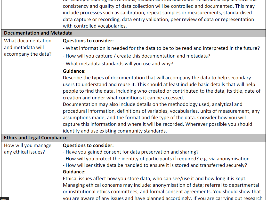 PGD: Recomendaciones para preparación La lista de control DCC (Digital Curation Center) para un Plan de Gestión de Datos (en inglés).