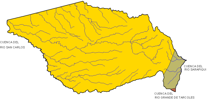 2.7.2 Red hídrica y cuencas hidrográficas presentes El mayor porcentaje del área en la región Central Occidental, pertenece a la cuenca del Río San Carlos (95,3%), adicionalmente se encuentran ríos