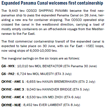 Ajustes a los Servicios de Línea Llegada de los Neo-Panamax producto del inicio de operaciones del tercer juego de esclusa del Canal de Panama.