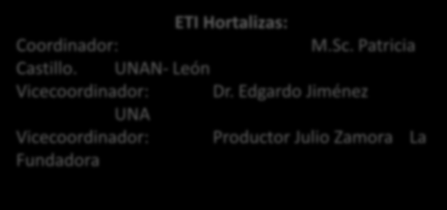 NIT Equipo de Coordinación del GIA Hortalizas: Productores/as, Universidades, Instituciones ETI Hortalizas: Coordinador: M.