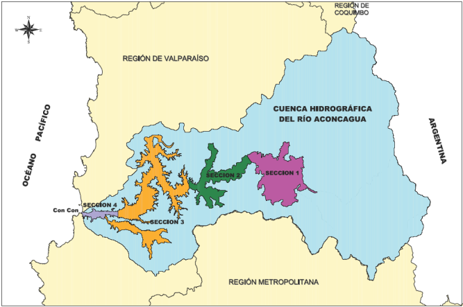 Unificación de Bocatomas 1 Sección del río Aconcagua Ubicación 1 Sección del río Aconcagua. En este sector existen 26 bocatomas que extraen sus aguas del río.