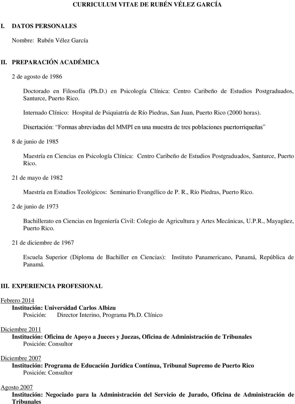 Curriculum Vitae De Ruben Velez Garcia Internado Clinico