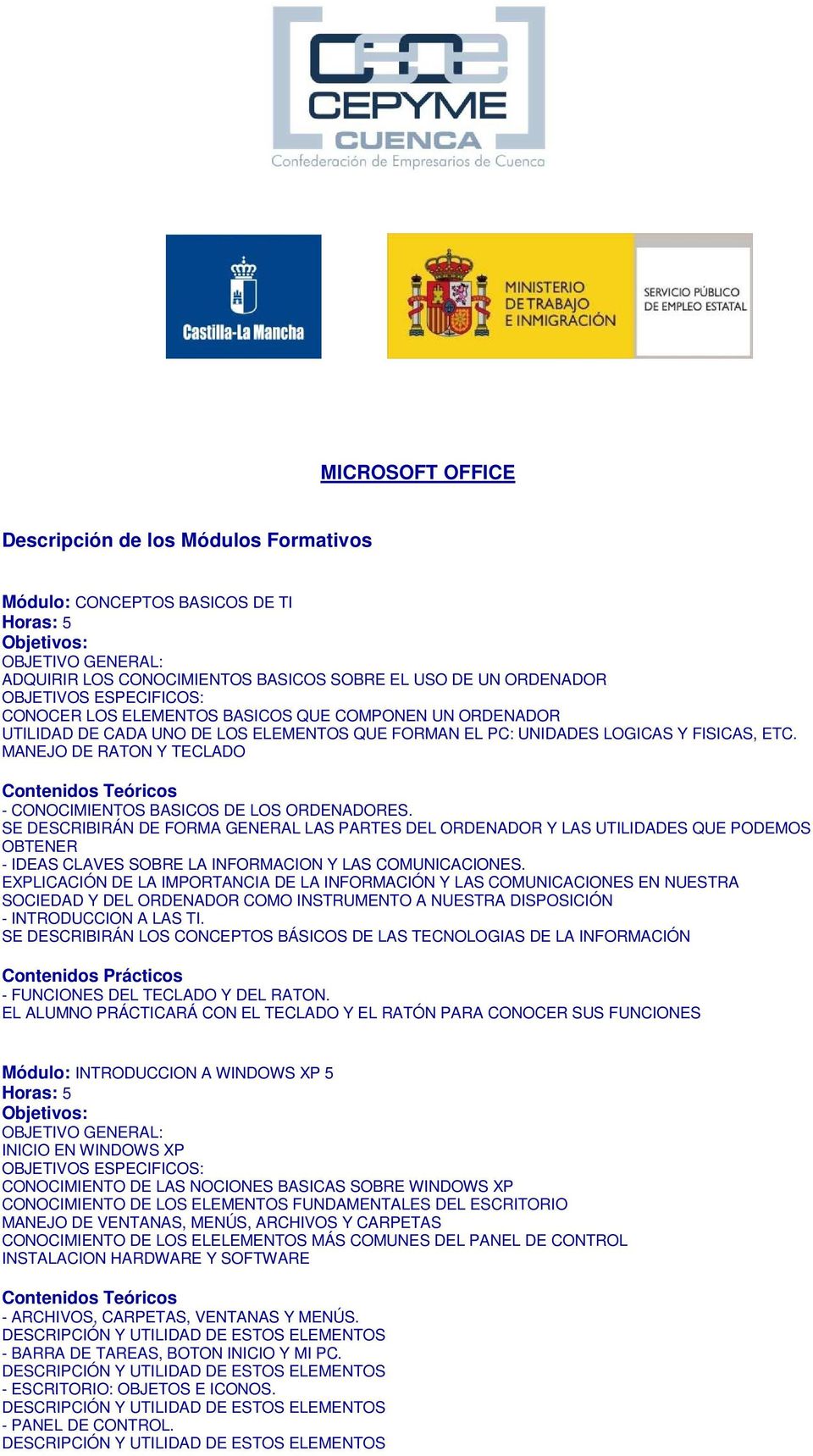 MICROSOFT OFFICE. Descripción de los Módulos Formativos - PDF Descargar  libre