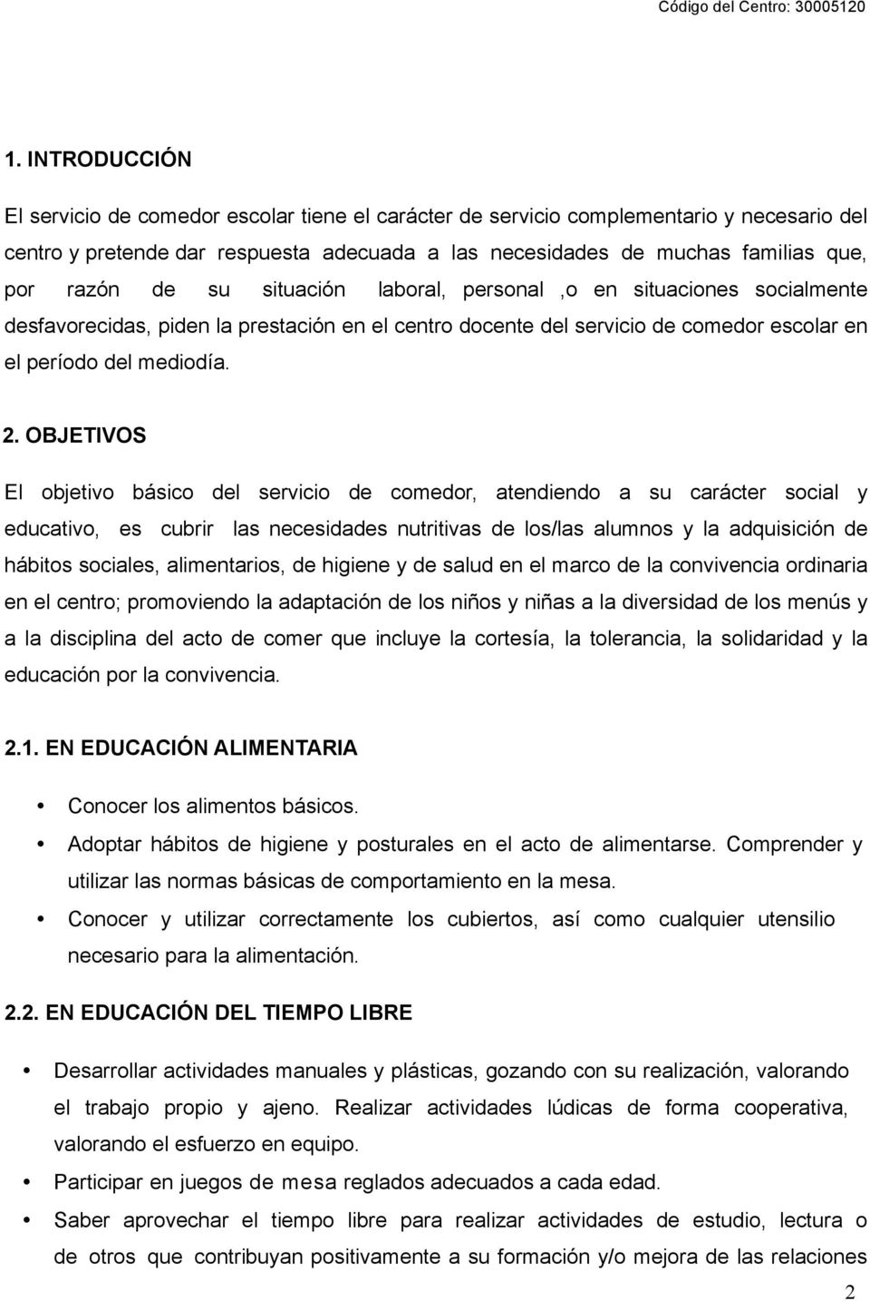 PROYECTO EDUCATIVO DEL COMEDOR ESCOLAR - PDF Descargar libre