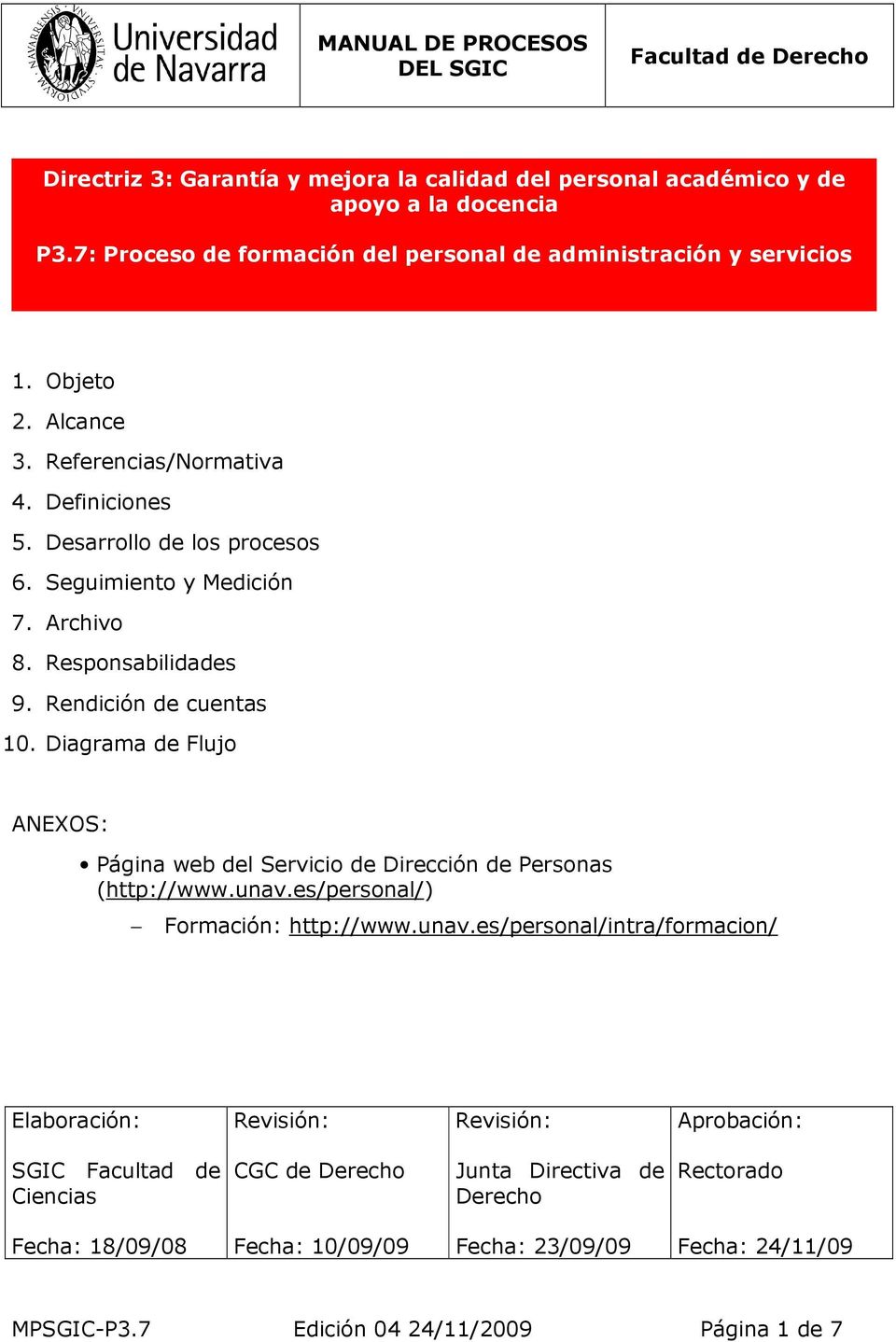 Diagrama de Flujo ANEXOS: Página web del Servicio de Dirección de Personas (http://www.unav.
