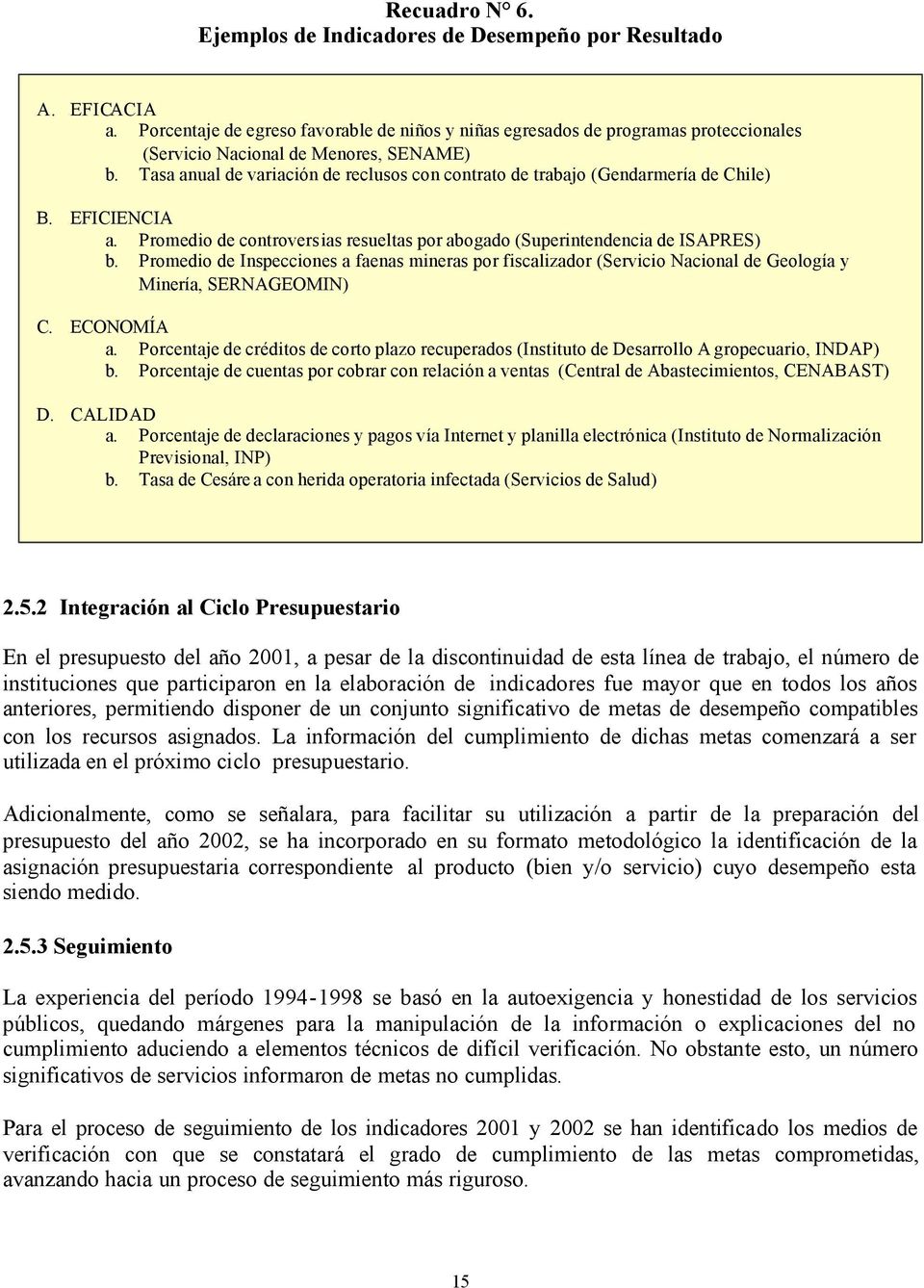 Tasa anual de variación de reclusos con contrato de trabajo (Gendarmería de Chile) B. EFICIENCIA a. Promedio de controversias resueltas por abogado (Superintendencia de ISAPRES) b.