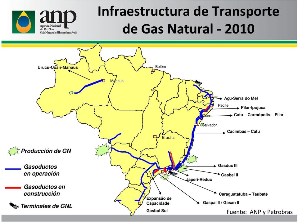 Gasoductos en operación Gasoductos en construcción Terminales de GNL Expansão de Capacidade Gasbol