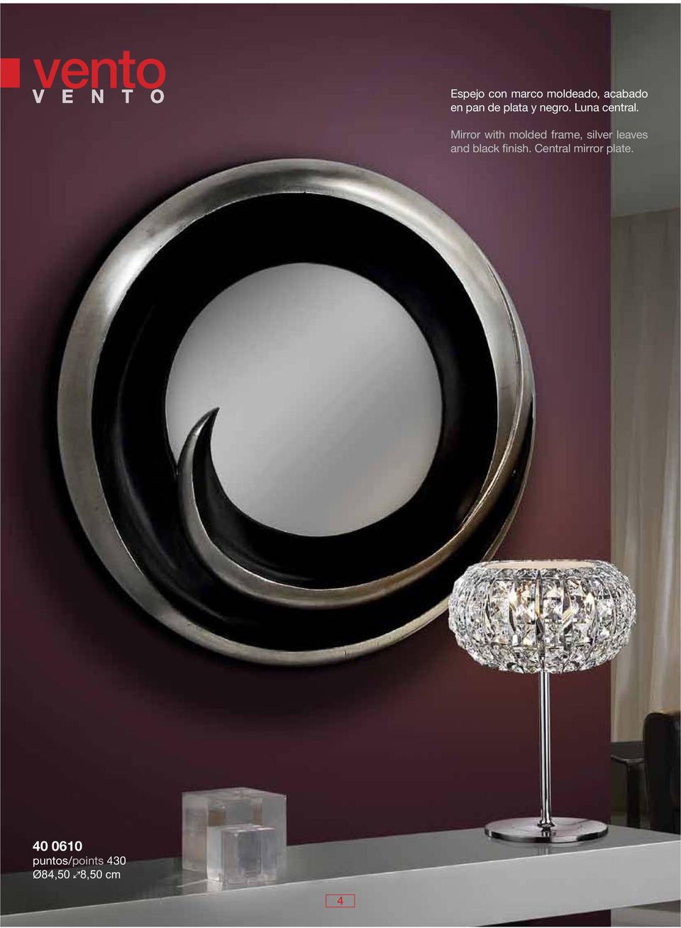 Mirror with molded frame, silver leaves and black