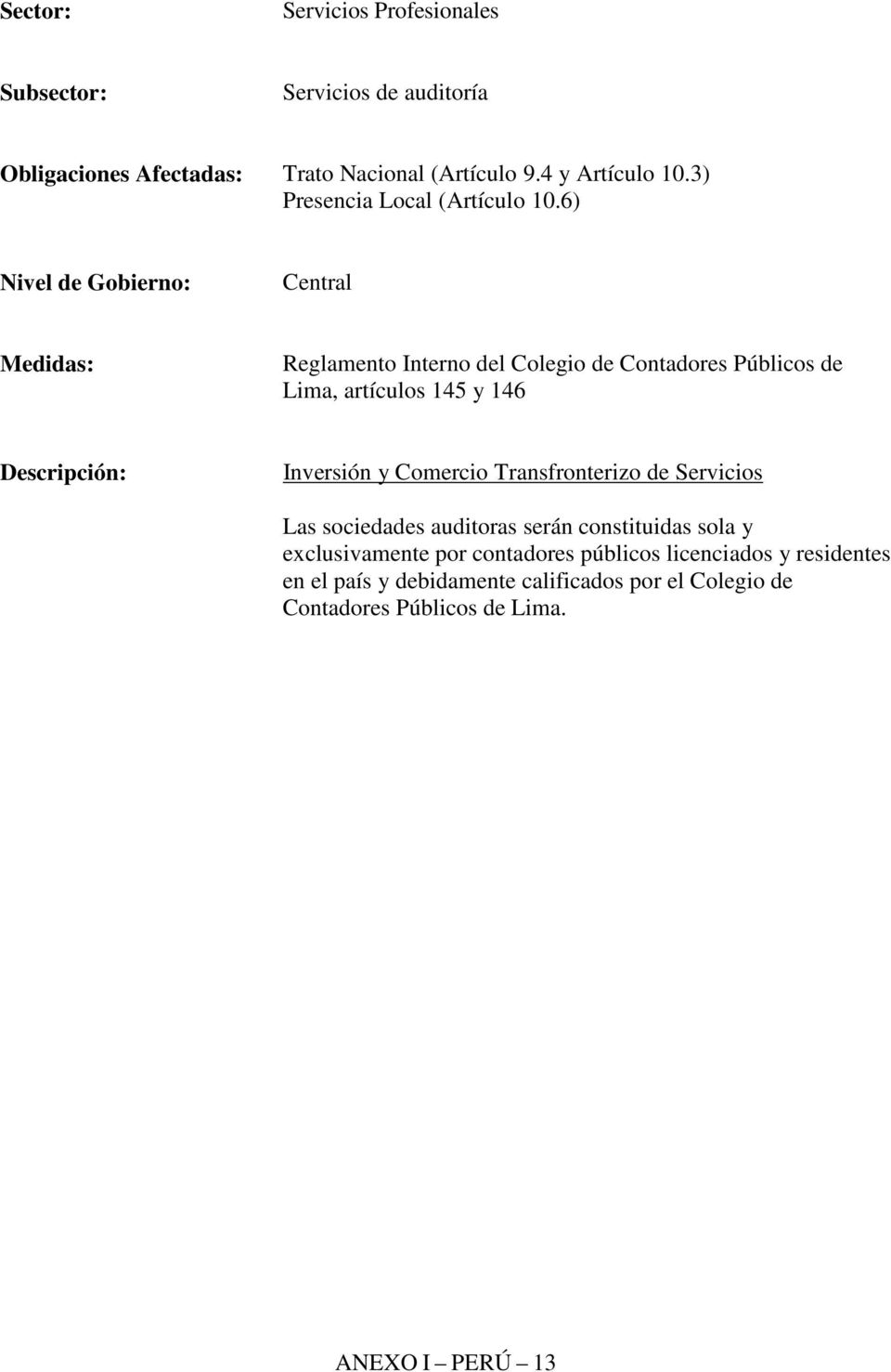 6) Reglamento Interno del Colegio de Contadores Públicos de Lima, artículos 145 y 146 Inversión y Comercio Transfronterizo