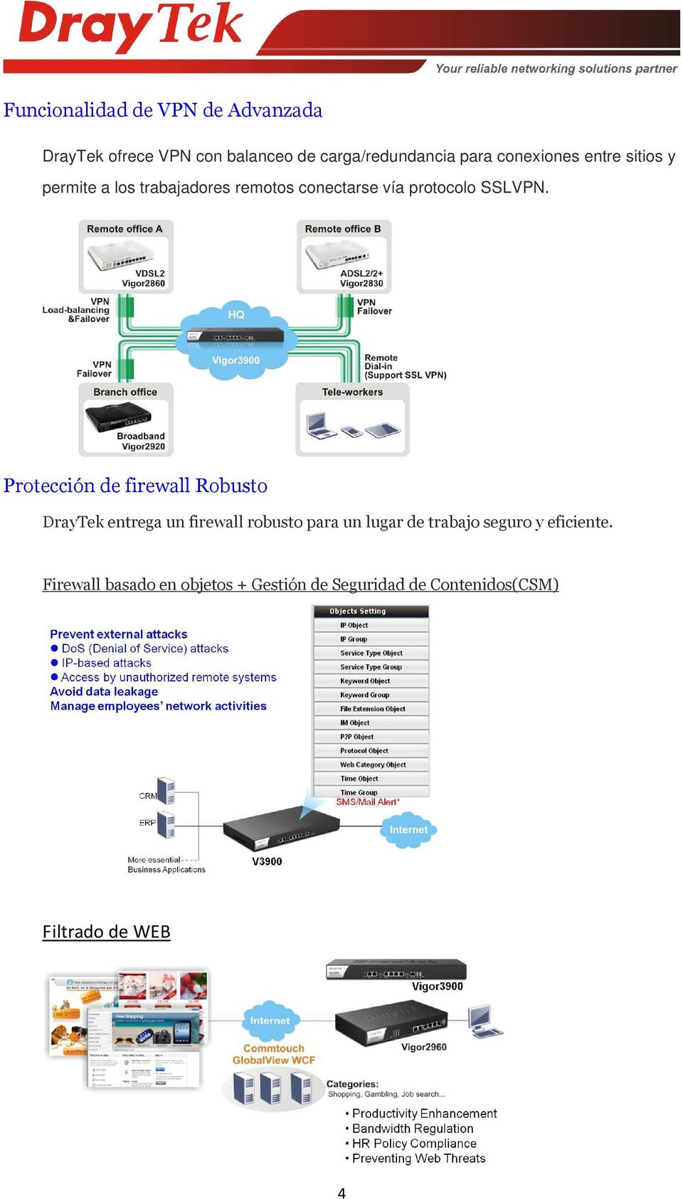 Protección de firewall Robusto DrayTek entrega un firewall robusto para un lugar de trabajo