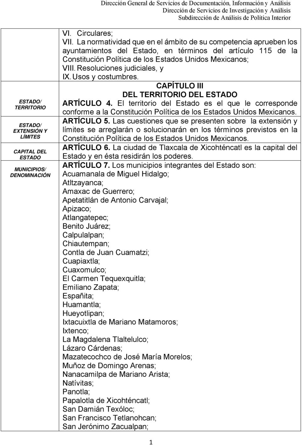 Resoluciones judiciales, y IX. Usos y costumbres. CAPÍTULO III DEL TERRITORIO DEL ESTADO ARTÍCULO 4.