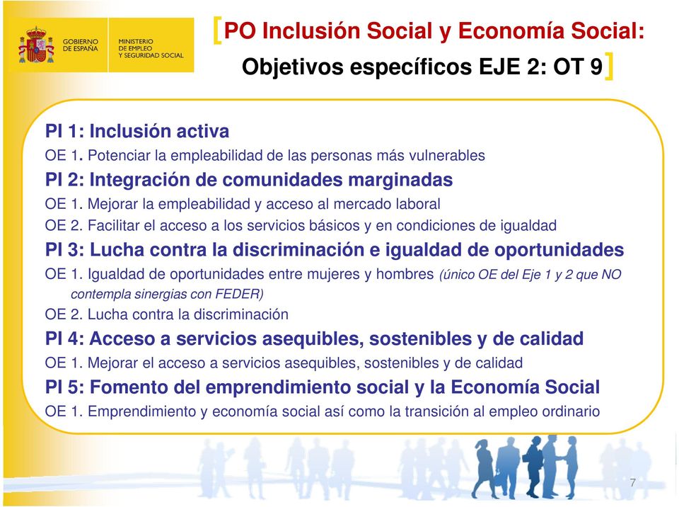Facilitar el acceso a los servicios básicos y en condiciones de igualdad PI 3: Lucha contra la discriminación e igualdad de oportunidades OE 1.