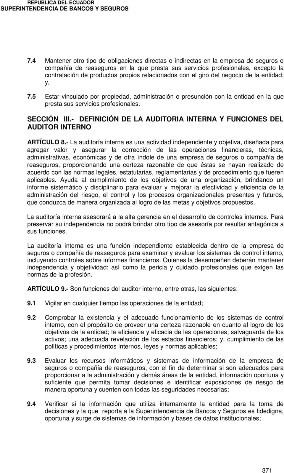 - DEFINICIÓN DE LA AUDITORIA INTERNA Y FUNCIONES DEL AUDITOR INTERNO ARTÍCULO 8.